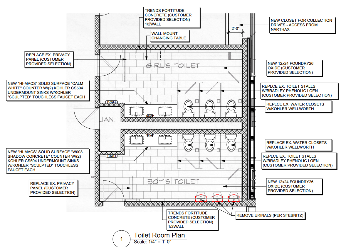 Floor plan of the renovated restrooms